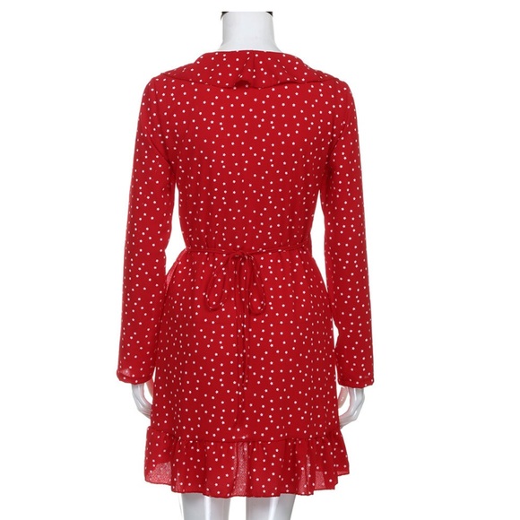 1 Left Red Star Ruffle Wrap Mini Dress Long Sleeve - Picture 6 of 7